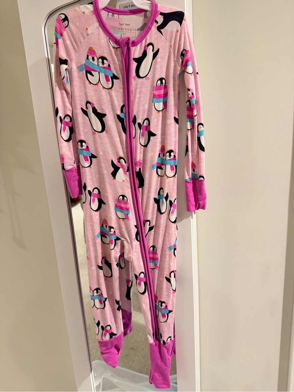 Little sleepies Pink Penguin Print Footless Onesie Pajamas